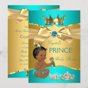 Convite Chuva Azul Dourado Príncipe Baby Shower Étnico