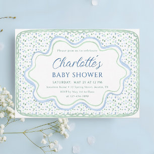 Convite Chuva Azul e Verde Sage Menino Baby Shower