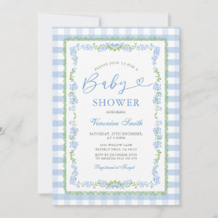 Convite Chuva Azul Floral Grandmillenial Chuveiro de Bebê 