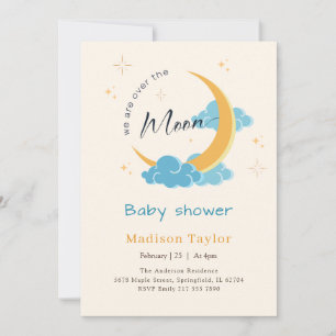 Convite Chuva Azul Lua e Estrelas Celestiais Chás de Bebê