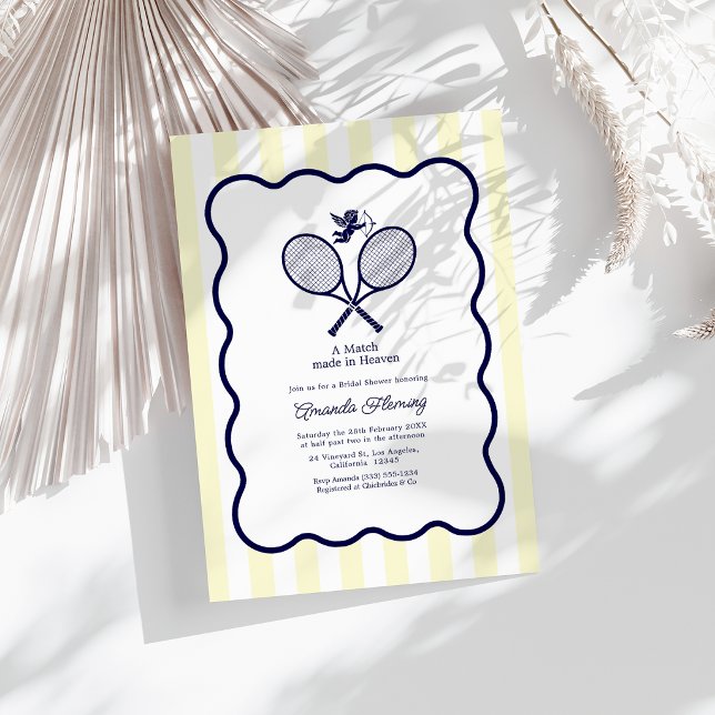 Convite Chuva Azul Marinho & Creme Preppy Ténis Chá de Noi (Navy Blue & Cream Preppy Tennis Bridal Shower Invitation)