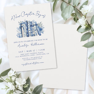 Convite Chuva Azul Novo Capítulo Floral Livro Chá de Bebê