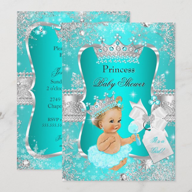 Convite Chuva Azul Princesa Bebê Festa de Criança Loura Me (Frente/Verso)