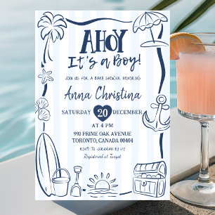 Convite Chuva Azul Quriky Ahoy Menino Baby Shower
