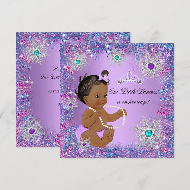 Convite Chuva Azul Roxo Rosa Princesa Chuveiro de Bebê Étn (Frente/Verso)