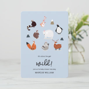Convite Chuva Azul Selvagem Safari Animal Baby Shower