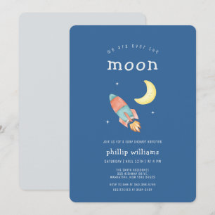 Convite Chuva Azul Sobre o Foguete Lunar Baby Shower