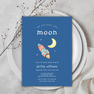 Convite Chuva Azul Sobre o Foguete Lunar Baby Shower