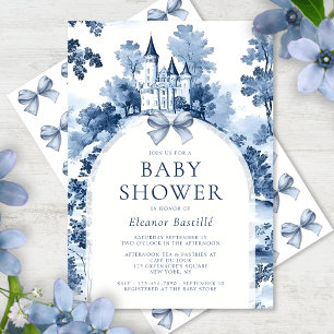Convite Chuva Azul Toile De Jouy Chá de Bebê Francês
