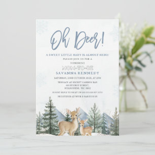 Convite Chuva Azul Verde Inverno Oh Deer Baby Shower