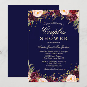 Convite Chuva Burgundy Navy Floral Elegante para Casais