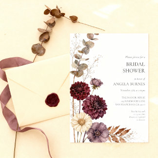 Convite Chuva Burgundy Outono Elegante Chuveiro Nupcial