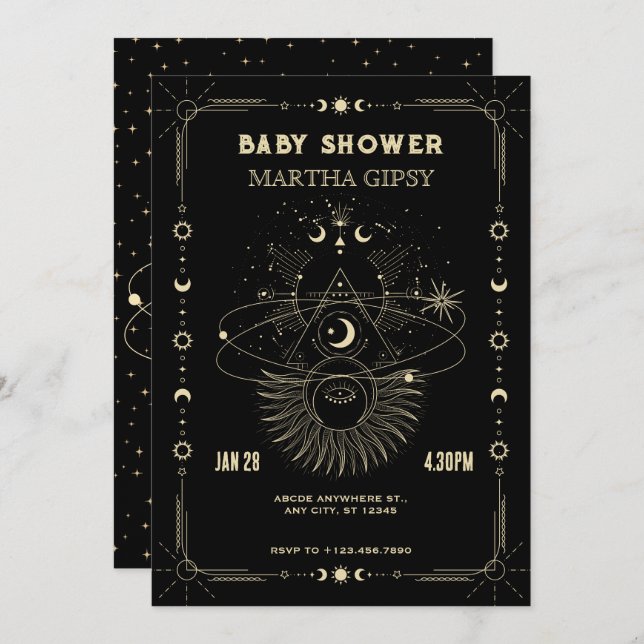 Convite Chuva celestial de lua de arte mística (Frente/Verso)