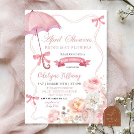 Convite Chuva de Abril Baby Shower Rosa Floral
