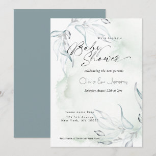Convite Chuva de Água Eucalipto Aquarela Rústica para Chá