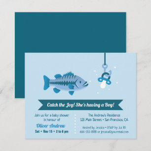 Convite Chuva de Alegria Chá de Bebê Tema de Pesca de Roba