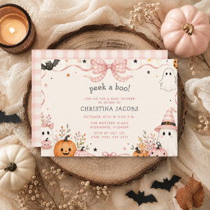 Convite Chuva de Algodão Rosa Pequeno Boo Halloween Chás d