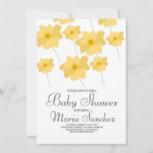 Convite Chuva de Amarelo Ousado Floral de Papoula na Prima