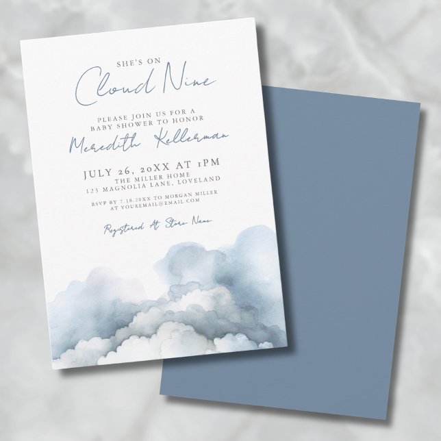 Convite Chuva de Amor 9 Festa de Bebê Azul Elegante (Cloud Nine 9 Elegant Blue Baby Shower Invitation)