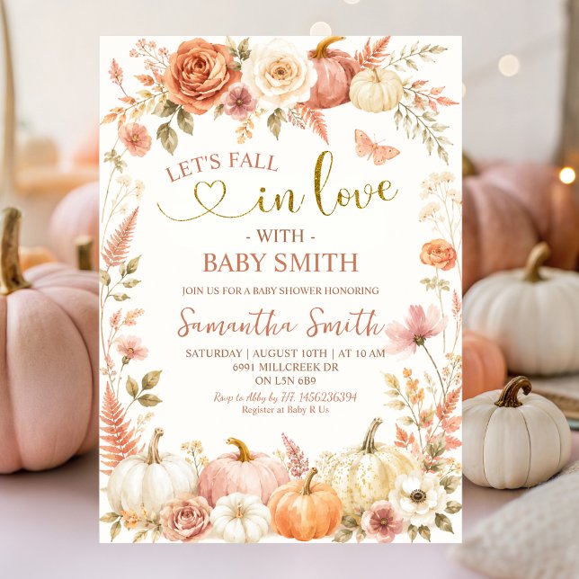 Convite Chuva de Amor Abóbora Boho Floral Baby Shower (Criador carregado)