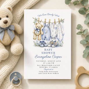 Convite Chuva de Amor Aguenta Azul Baby Shower