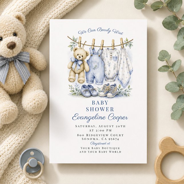 Convite Chuva de Amor Azul Aguardamos Bebê Shower (Criador carregado)