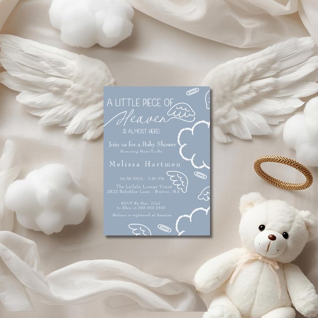 Convite Chuva de Amor azul baby shower (Little Piece of Heaven blue baby shower Invitation)