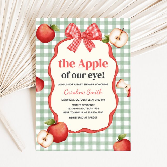 Convite Chuva de Amor: Baby Shower da Maçã Gingham (The Apple of our Eye Baby Shower Invitation)