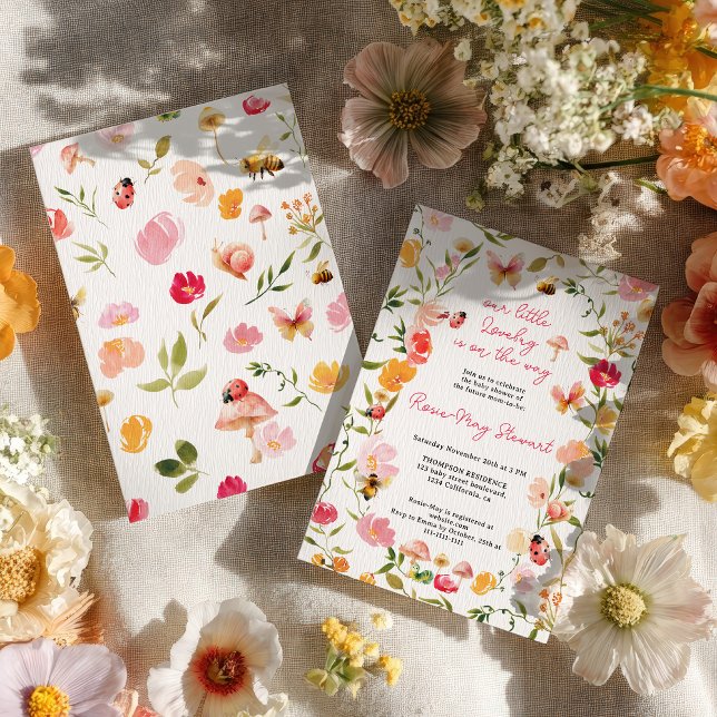 Convite Chuva de Amor: Baby Shower de Jardim de Primavera (Cute Little Lovebug Spring Garden Baby Shower Invitation)
