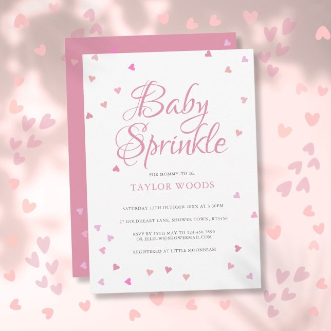 Convite Chuva de Amor Bebê Corações Rosa Chá de Bebê (Pretty Pink Love Hearts Baby Sprinkle Shower Invitation)