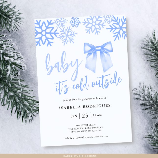 Convite Chuva de Amor Bebê Está Frio Lá Fora Chás de Bebê (Front of invite shown in 5 x 7 inches with square corners. Personalize, choose corner + paper style.)
