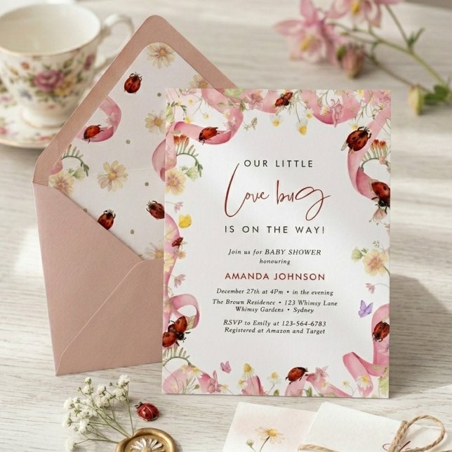 Convite Chuva de Amor Bebê Rosa Vermelho Moderno  (Criador carregado)