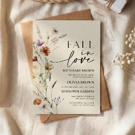 Convite Chuva de Amor Bege Chá de Bebê Flor Silvestre