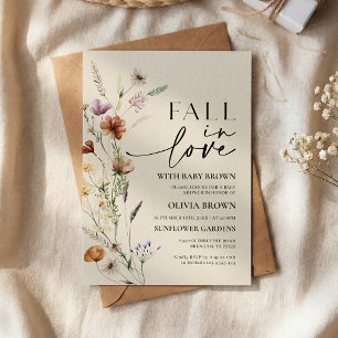 Convite Chuva de Amor Bege Chá de Bebê Flor Silvestre