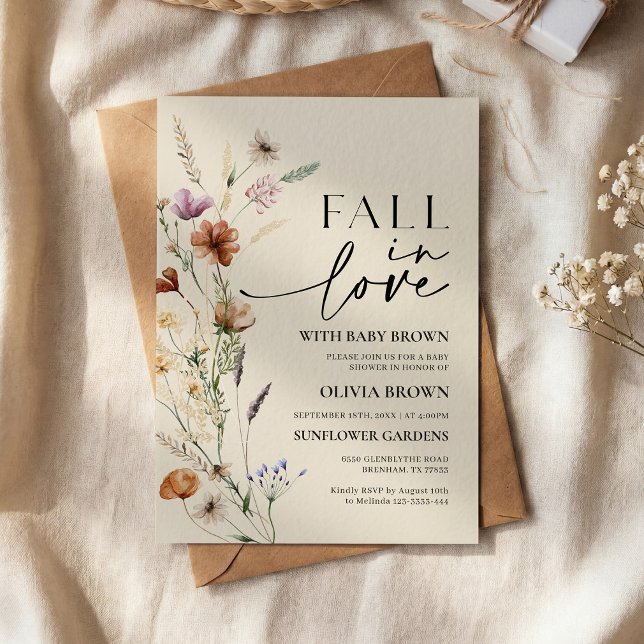 Convite Chuva de Amor Bege Chá de Bebê Flor Silvestre  (Criador carregado)
