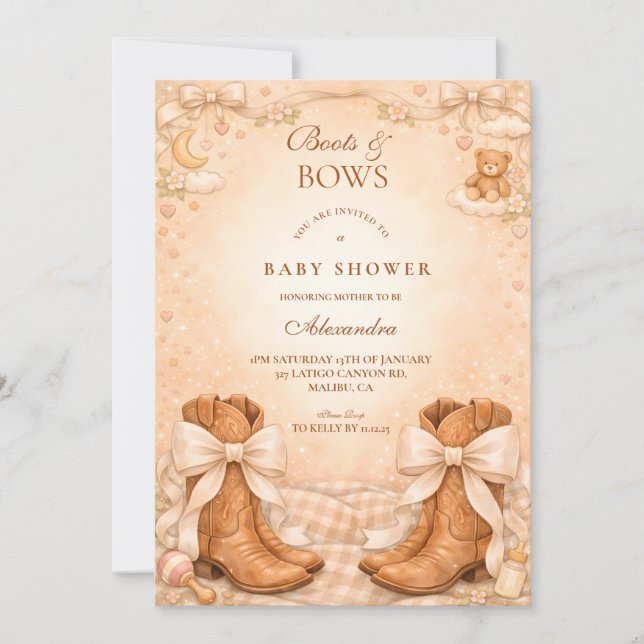 Convite Chuva de Amor: Botas e Laços para Baby Shower (Frente)