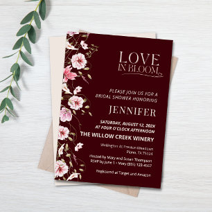 Convite Chuva de Amor Burgundy Floral Chá de Noiva