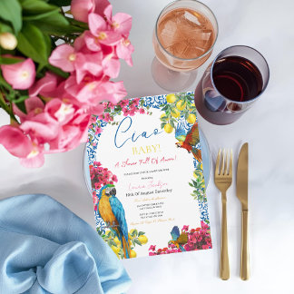 Convite Chuva de Amor Chuveiro de Bebê Italiano Azulejo Az