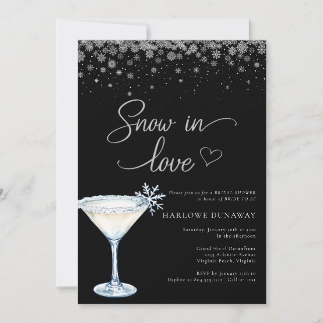 Convite Chuva de Amor Chuveiro de Noiva com Flocos de Neve (Frente)