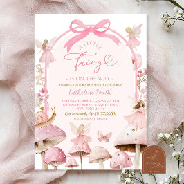 Convite Chuva de Amor Cogumelo Fada Branco e Rosa Baby Sho
