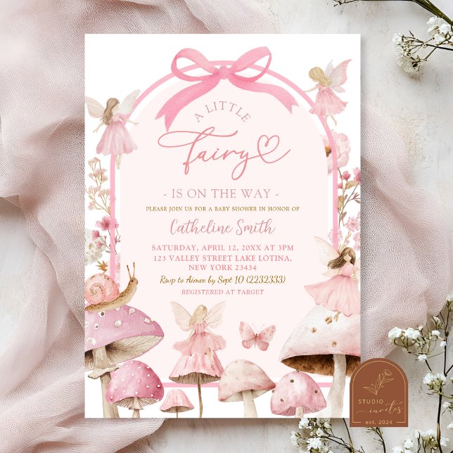 Convite Chuva de Amor Cogumelo Fada Branco e Rosa Baby Sho (Criador carregado)