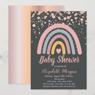 Convite Chuva de Amor Colorida, Chá de Bebê em Dourado Ros