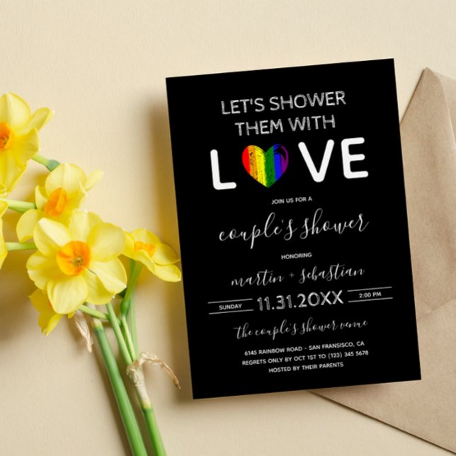 Convite Chuva de Amor Coração Arco-Íris Casal LGBT no Chuv (Criador carregado)