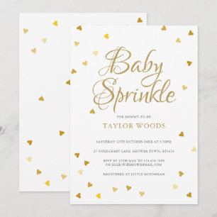 Convite Chuva de Amor Corações Dourados Confetes Bebê Chuv