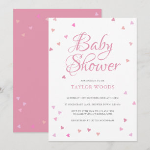 Convite Chuva de Amor Corações Rosa Baby Shower / Confeito