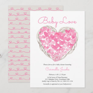 Convite Chuva de Amor Corações Rosas Menina Rústica Baby S