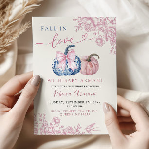 Convite Chuva de Amor de Abóbora Chinoiserie Azul Rosa