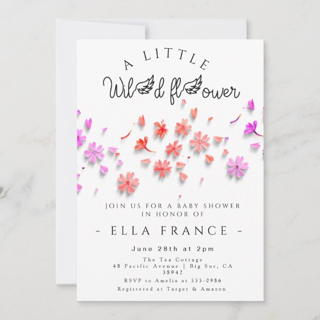 Convite Chuva de Amor de Flores Silvestres para Chás de Be (Frente)