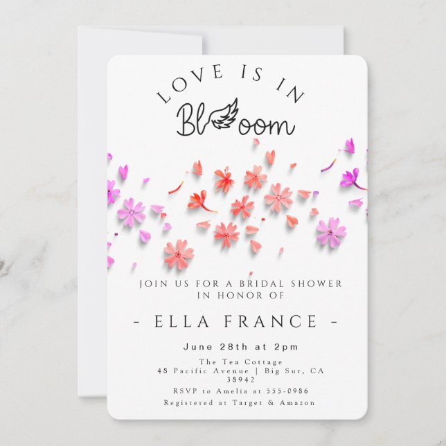 Convite Chuva de Amor de Flores Silvestres para Noiva  (Frente)