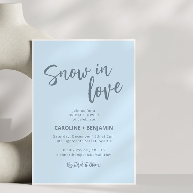 Convite Chuva de Amor de Inverno Azul Macio Script Chá de  (Criador carregado)